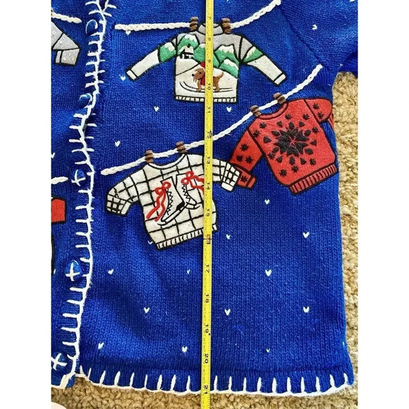 DESIGNERS ORIGINALS vintage Christmas cardigan Ugly Sweater Blue Size Small Knit - Picture 13 of 13